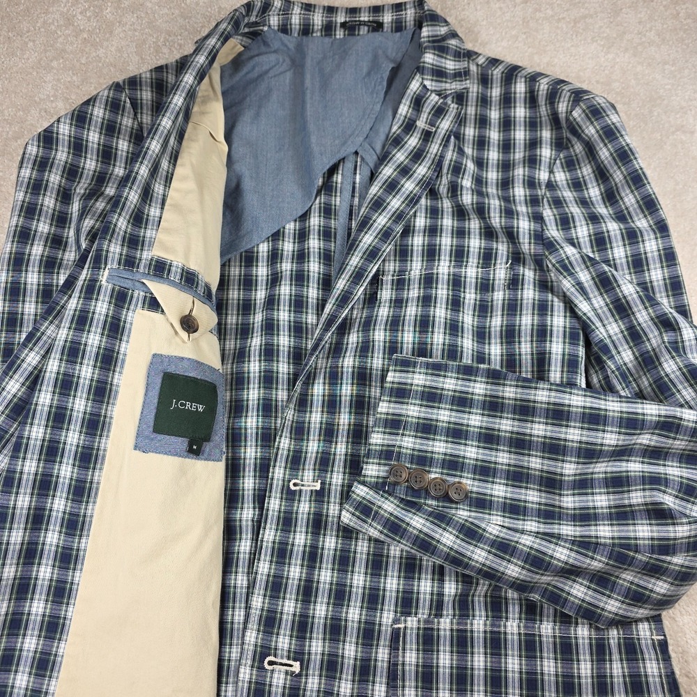 J. Crew Suit Blazer Mens 42R M Blue Green Plaid 2 Button Casual Sport Coat Ivy